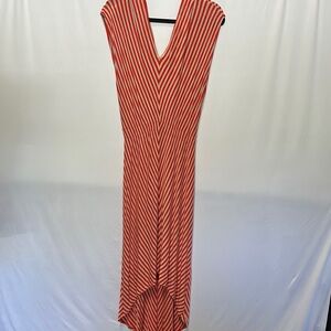 Red and Tan High-Low V-Neck Sheath Dress